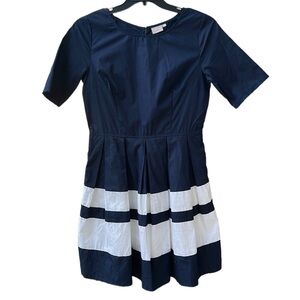EShakti Short Sleeve Fit & Flare Skater Dress Pleated Navy/White 100% Cotton SzL
